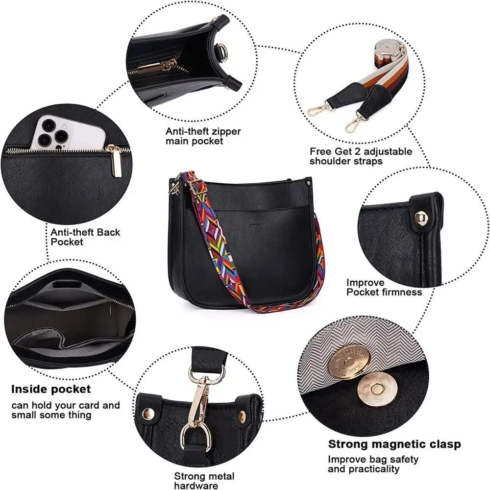 Women's Crossbody Bag Designer Vegan Leather Hobo Purse with 2 Adjustable Straps